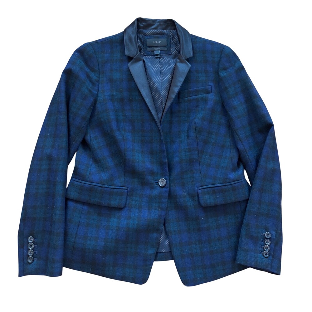 J.Crew Regent Blazer 6 Black Watch Tartan Plaid Wool Satin Lapel Tuxedo Jacket